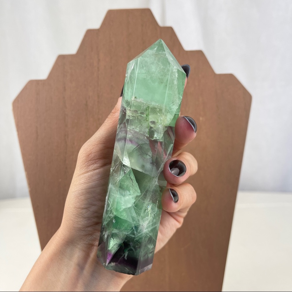Fluorite Tower Green Dark Purple & Scolecite Gemmy - Picture 9 of 17